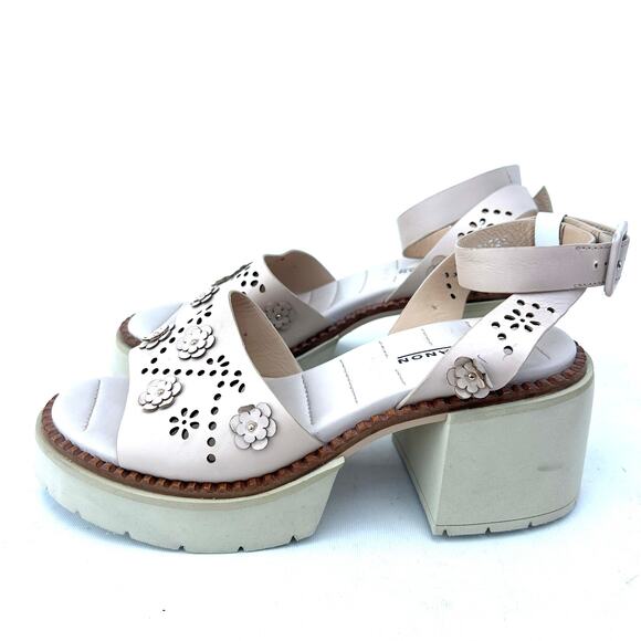 Anthropologie Elvio Zanon Perforated Chunky Sandals Pink 37 Size 7 Heels - Picture 8 of 12